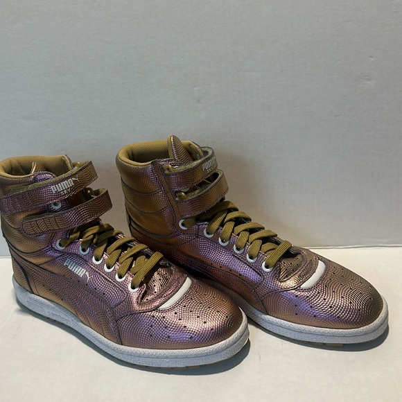 Puma Sky II Hi Holographic Gold Leather Shoes Hi Top Sneaker Men’s 8 - Picture 1 of 6